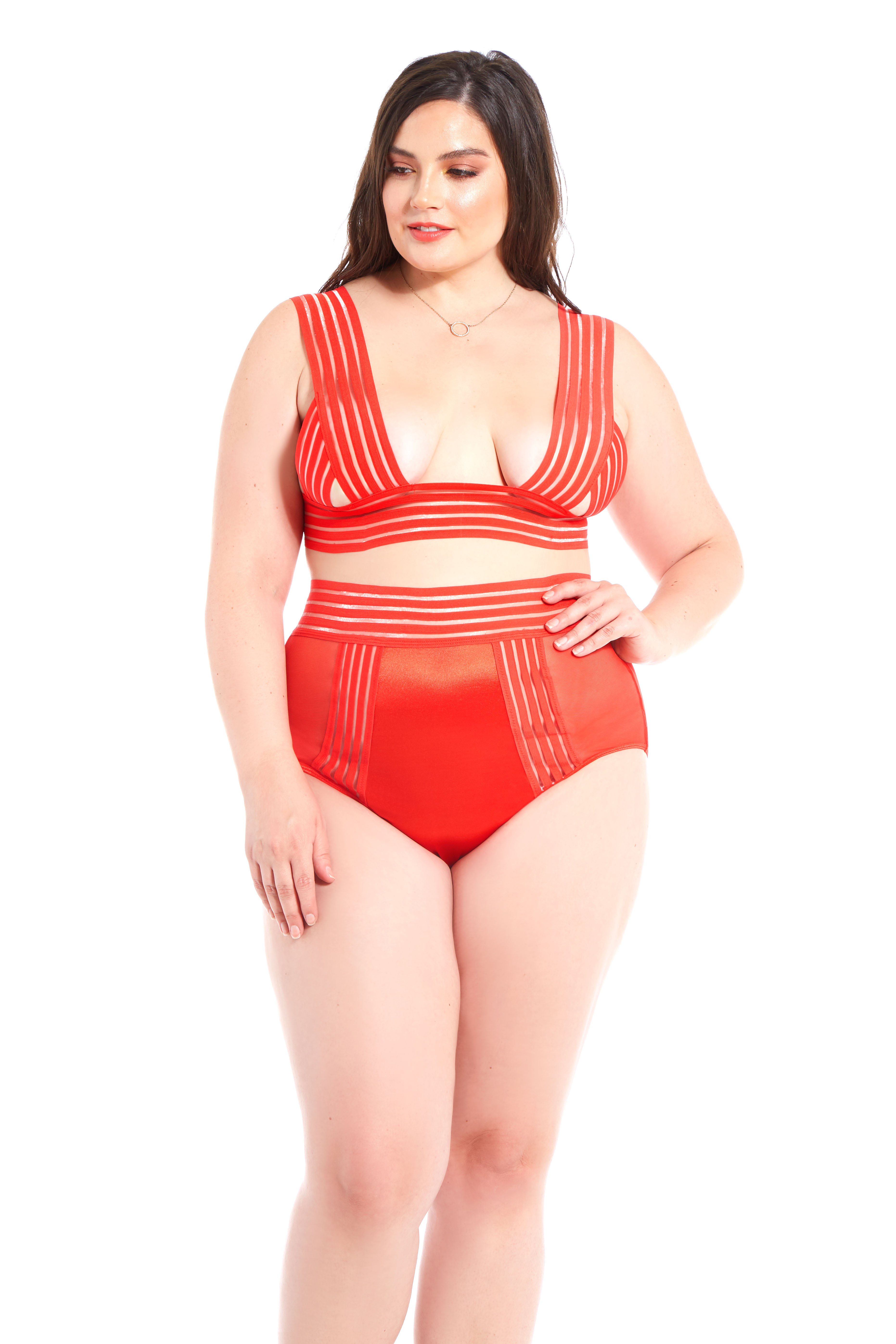 Novelty Elastic Bra Set - 34044X Red