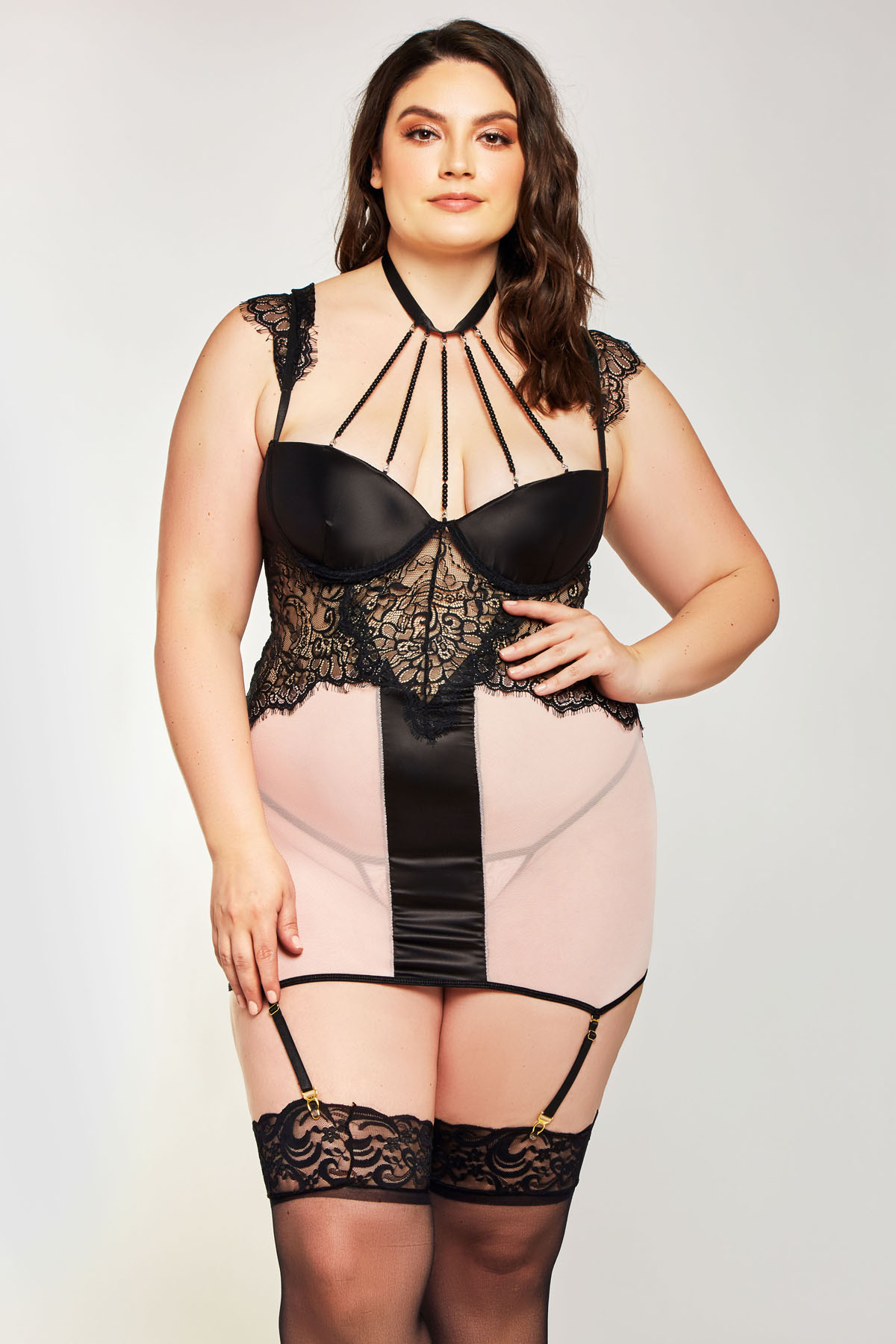 Estrella Chemise - 7647X Pink-Black - Click Image to Close