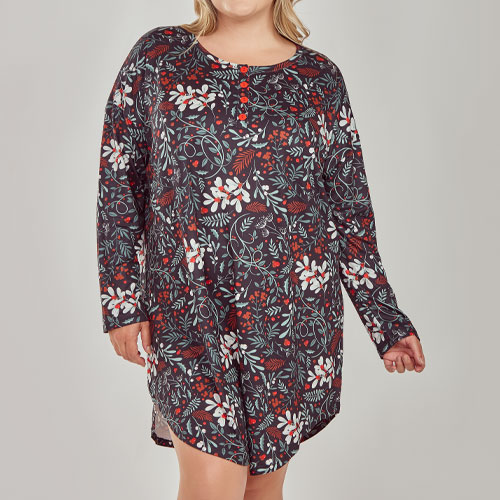 Holly Long Sleeve Sleepshirt - 78352X Black